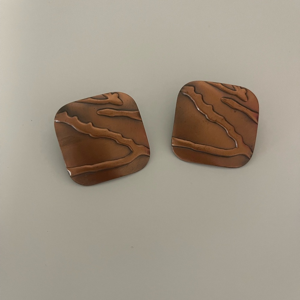 Vintage Copper Colored Square Earrings.